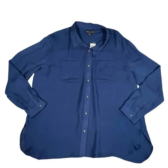 PENDLETON WOMEN'S LONG-SLEEVE SILK BUTTON-UP SHIRT NWT SIZE LARGE BLUE - Picture 9 of 15